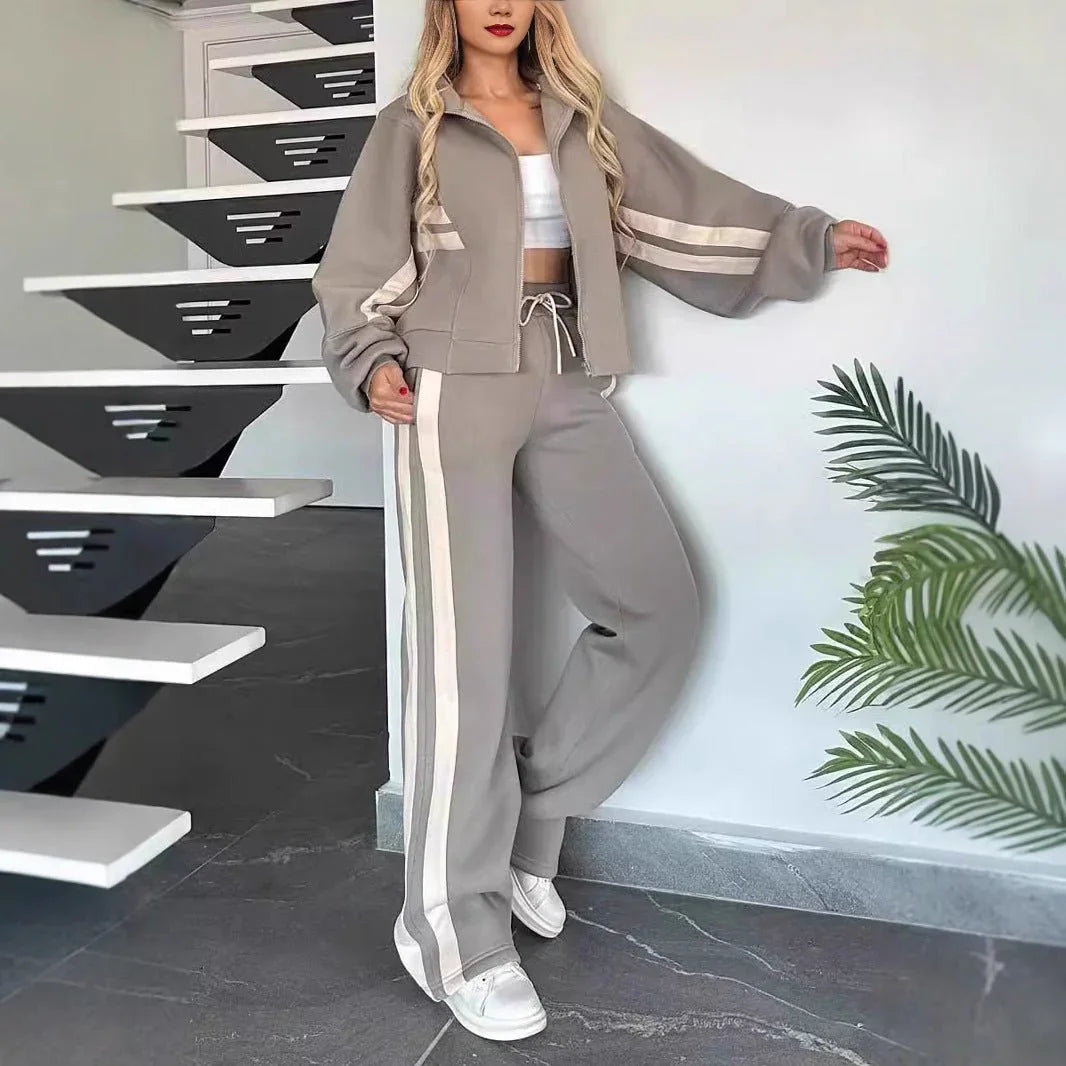 Women's Casual Zipper Coat & Trousers Set  Pre2brand