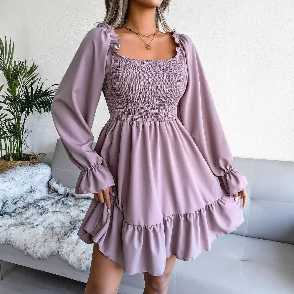Women's Square Neck Ruffle Swing Dress  Pre2brand
