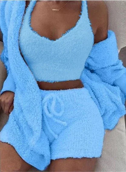 Women's 3-Piece Crop Top & Shorts Pajama Set  Pre2brand