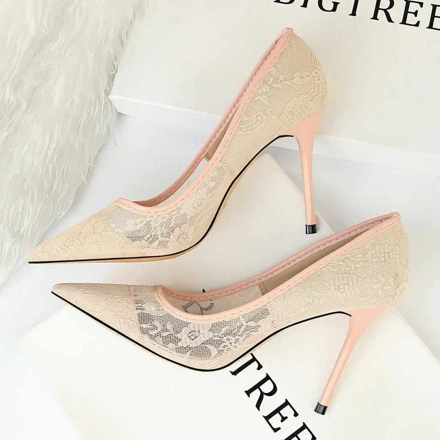Pointed Toe Mesh Hollow Lace Shoes  Pre2brand