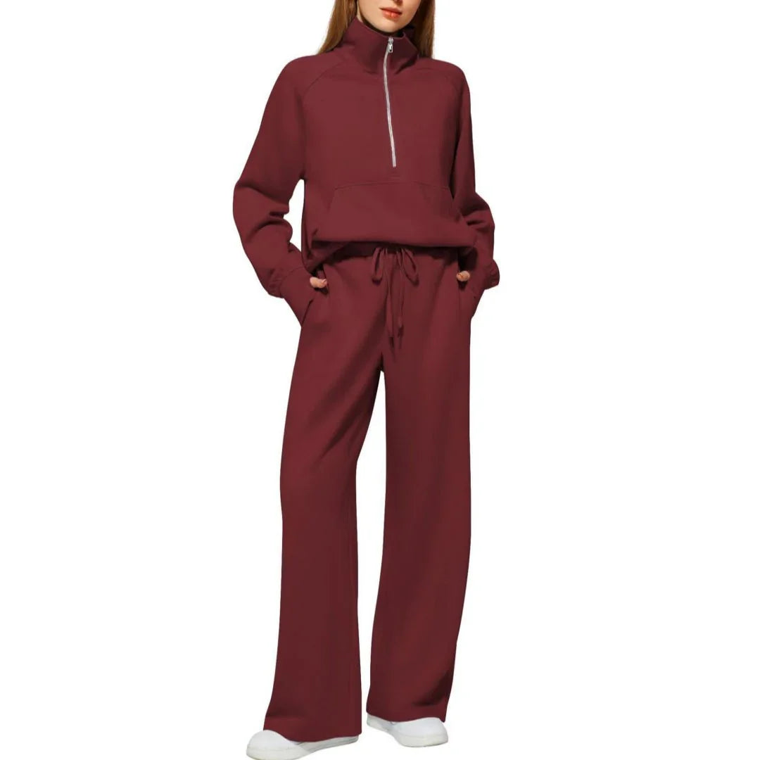 Women's Half-Zip Sweatshirt & Wide-Leg Pants Set  Pre2brand