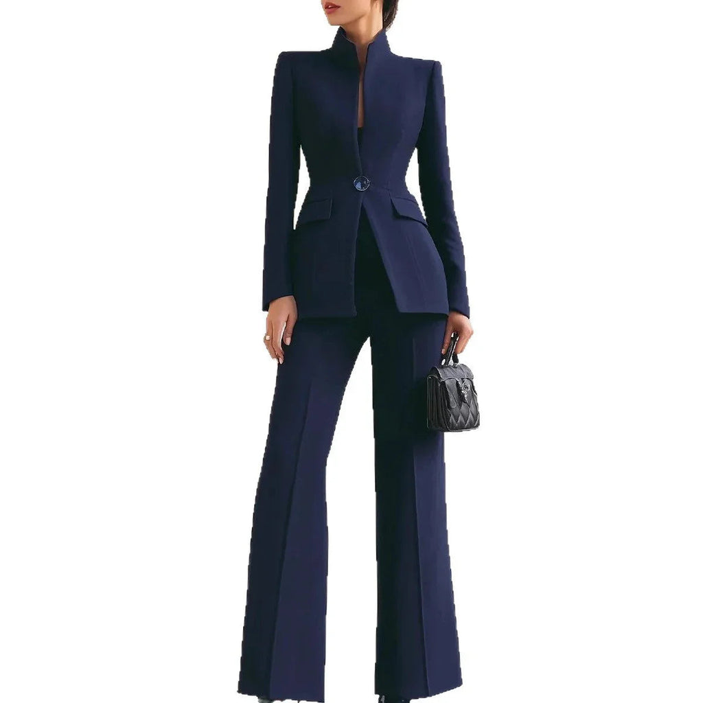 Long Sleeve Solid Color Pocket One Button Small Suit Two-Piece Pants  Pre2brand