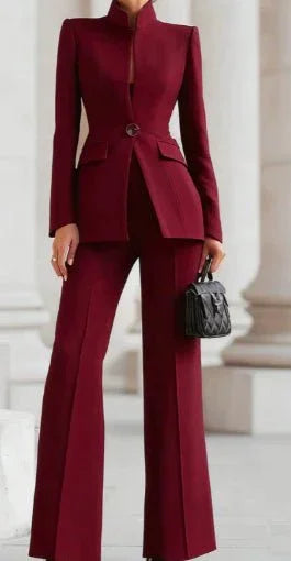 Long Sleeve Solid Color Pocket One Button Small Suit Two-Piece Pants  Pre2brand