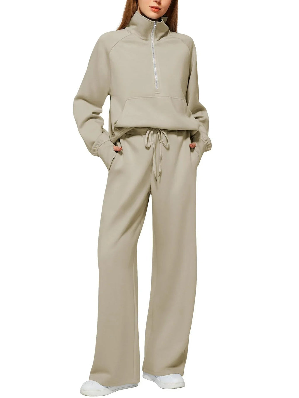 Women's Half-Zip Sweatshirt & Wide-Leg Pants Set  Pre2brand
