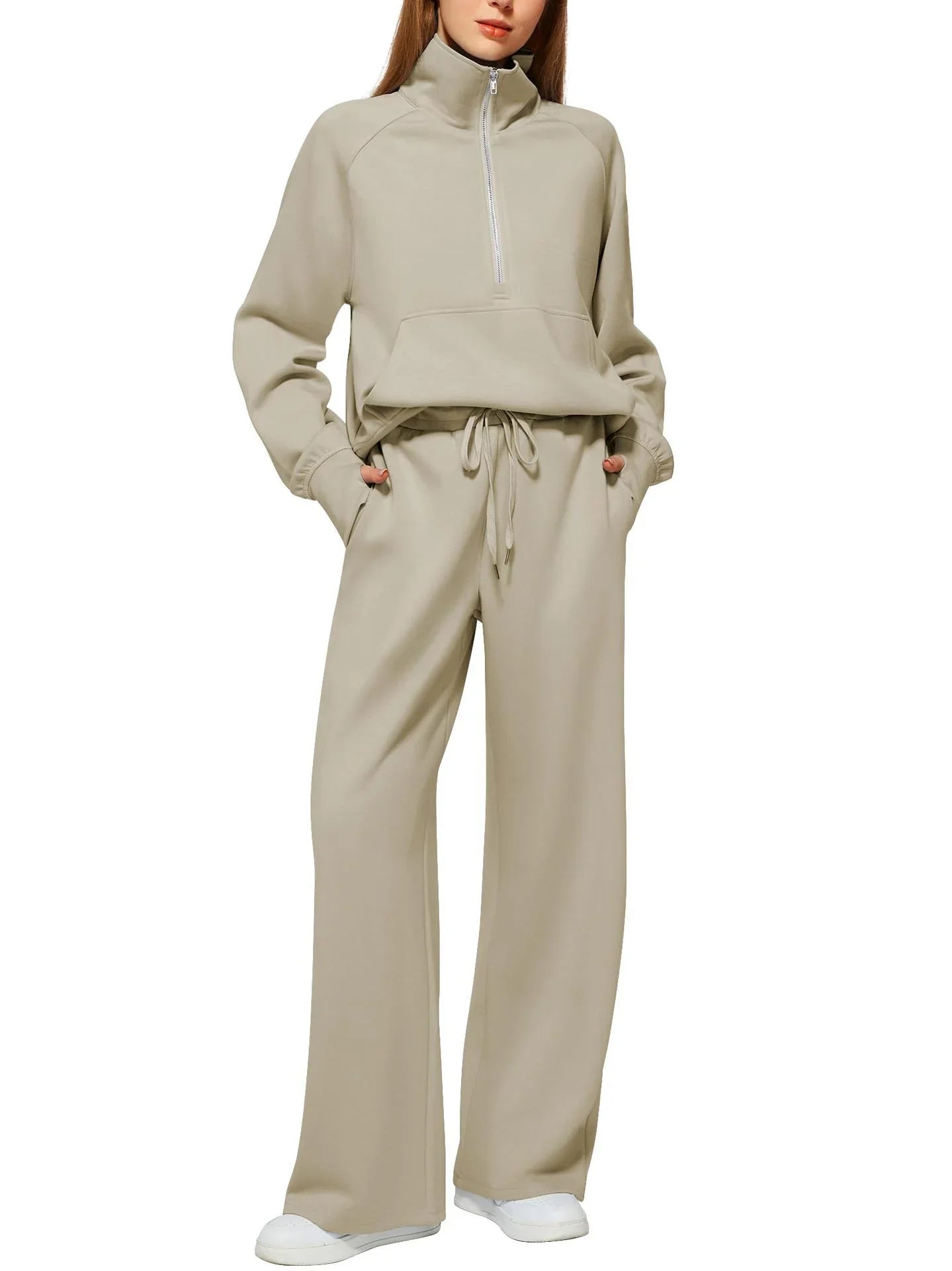 Women's Half-Zip Sweatshirt & Wide-Leg Pants Set  Pre2brand