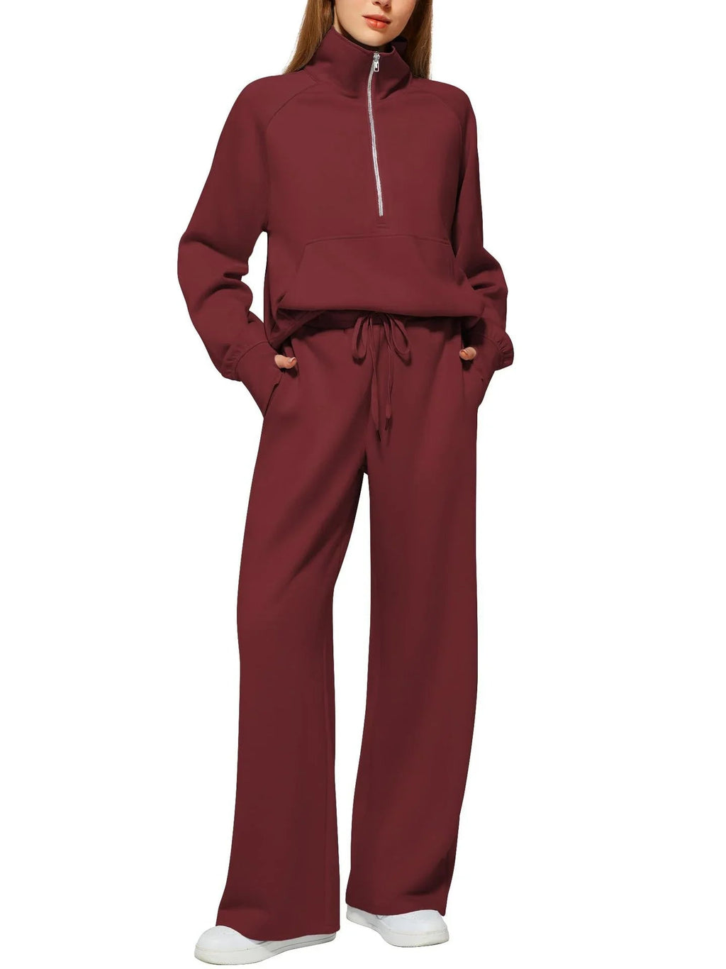 Women's Half-Zip Sweatshirt & Wide-Leg Pants Set  Pre2brand