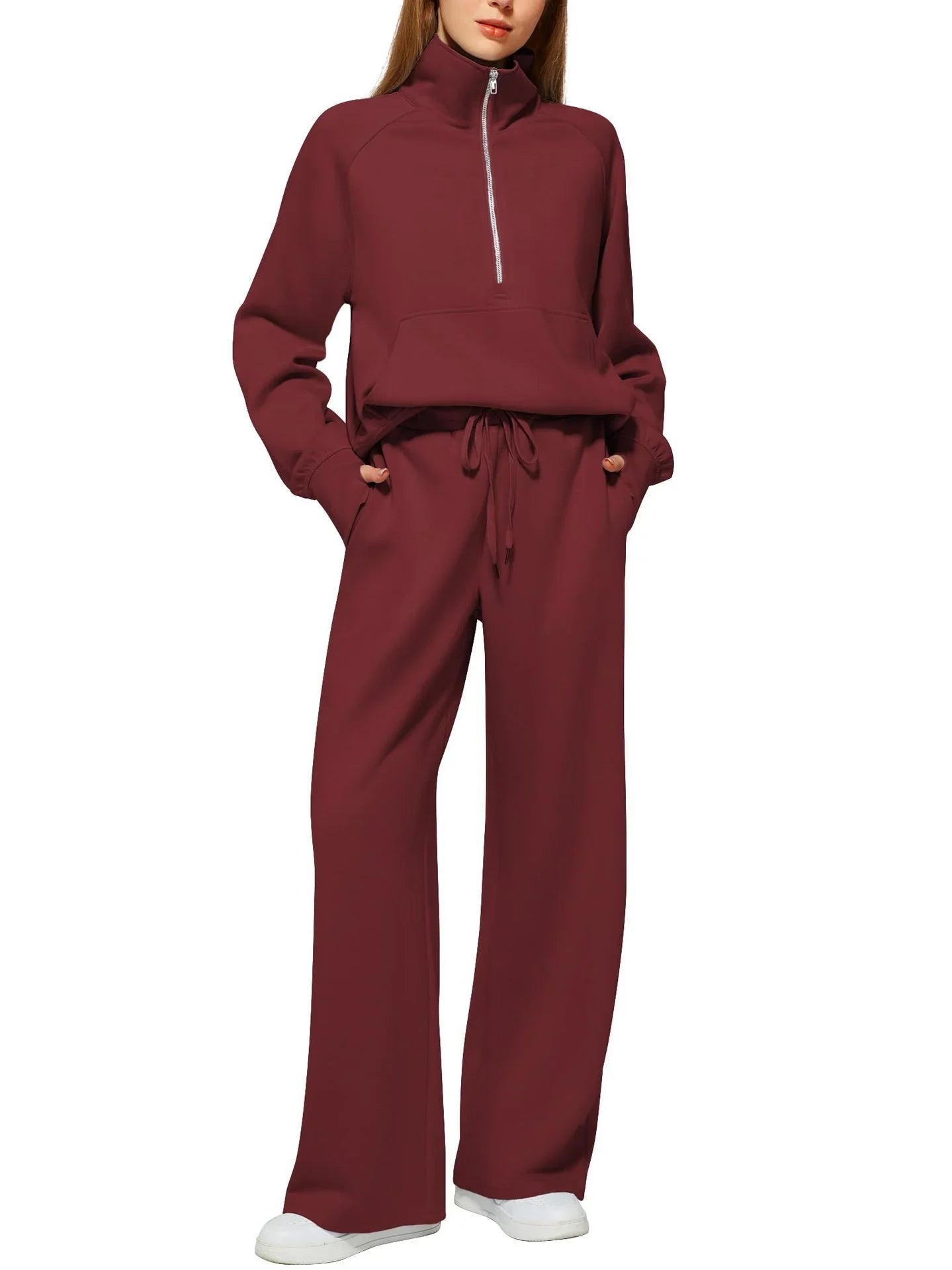 Women's Half-Zip Sweatshirt & Wide-Leg Pants Set  Pre2brand