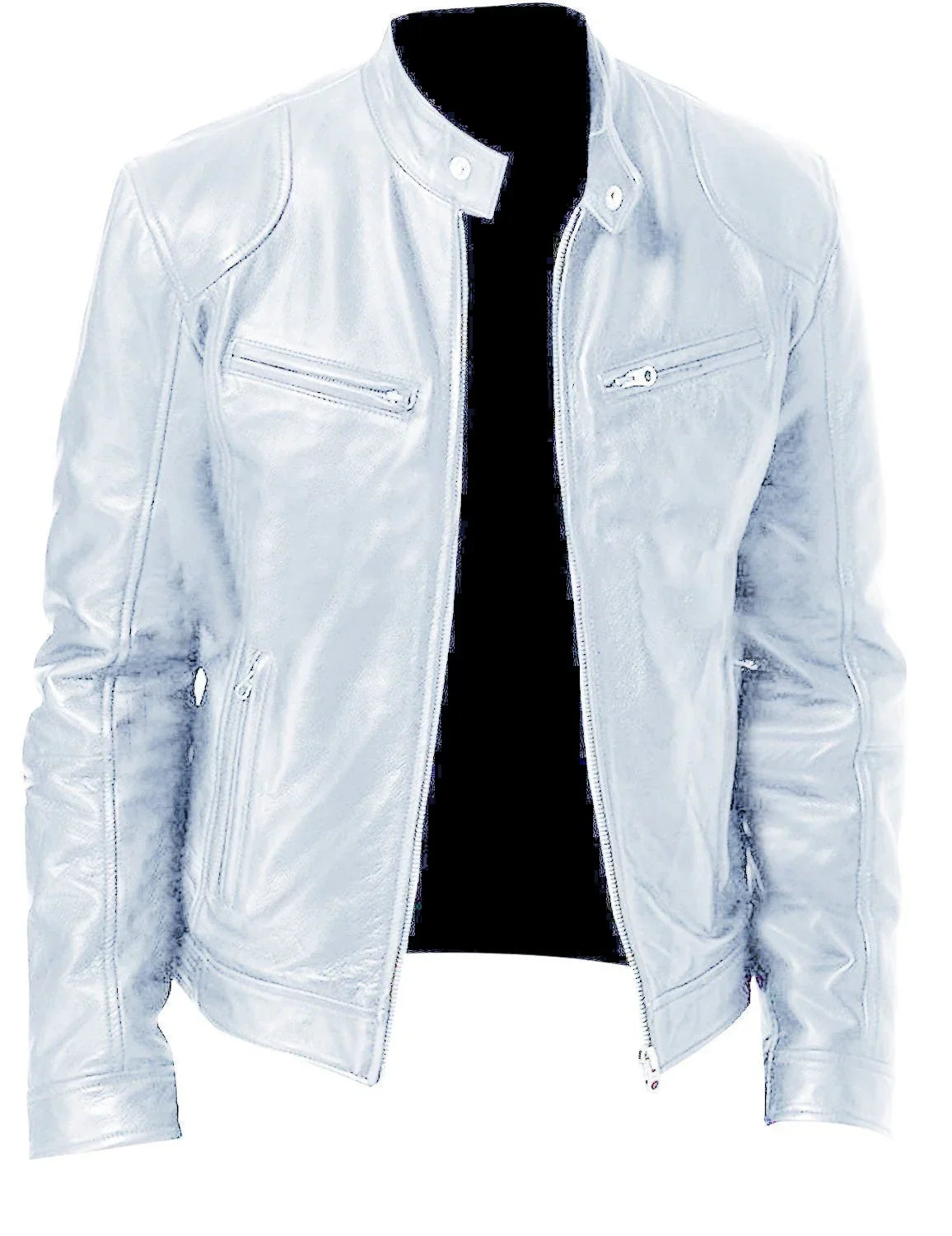 Gentleman'S Warm Zipper Cardigan Pocket Decorated Pu Leather Coat  Pre2brand