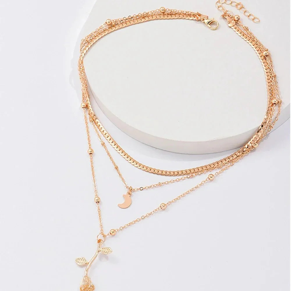 Women's Bohemian Moon & Rose Flower Choker Necklace  Pre2brand