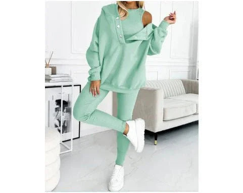 Women'S Solid Color Vest Hoodie And Pants Set  Pre2brand