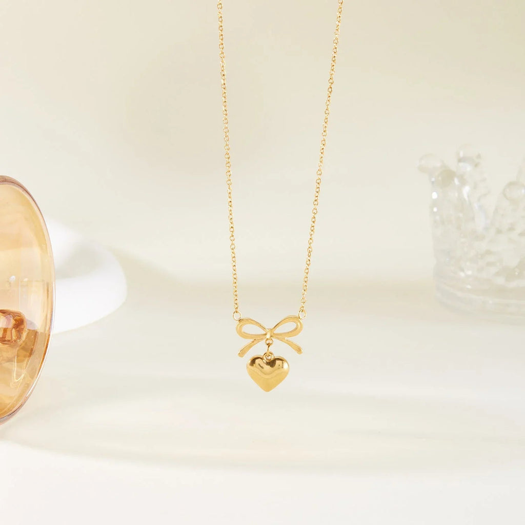 Women's Stainless Steel Heart Bowknot Choker Necklace  Pre2brand
