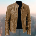 Gentleman'S Warm Zipper Cardigan Pocket Decorated Pu Leather Coat  Pre2brand