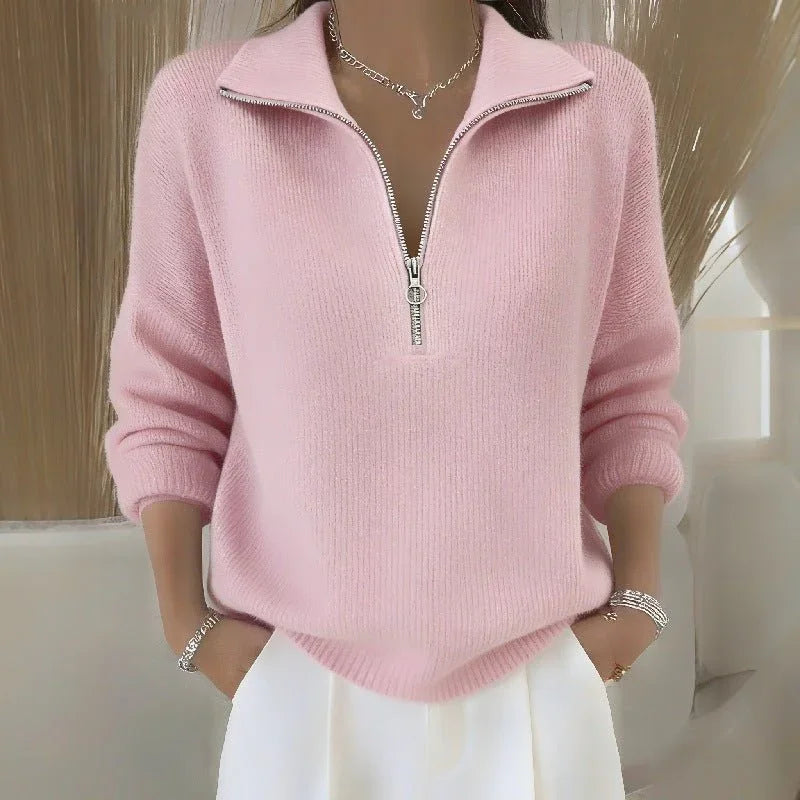 Women's Zip-Up Lapel Knit Sweater  Pre2brand
