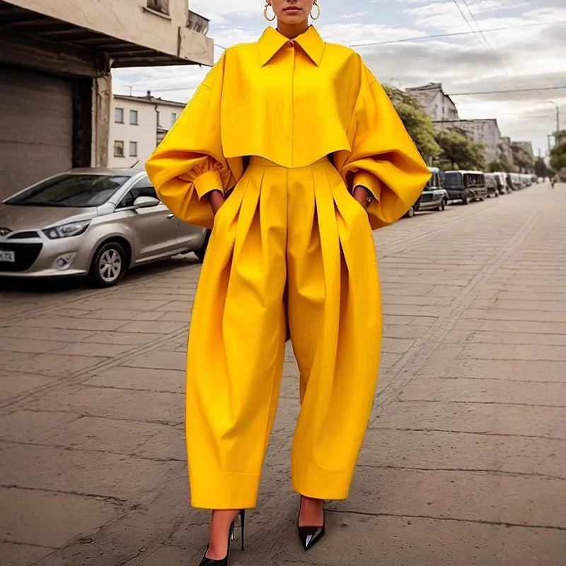 Women'S Casual Work 2 Piece Set Bell Long Sleeve Shirt Harem Pant Outfits  Pre2brand