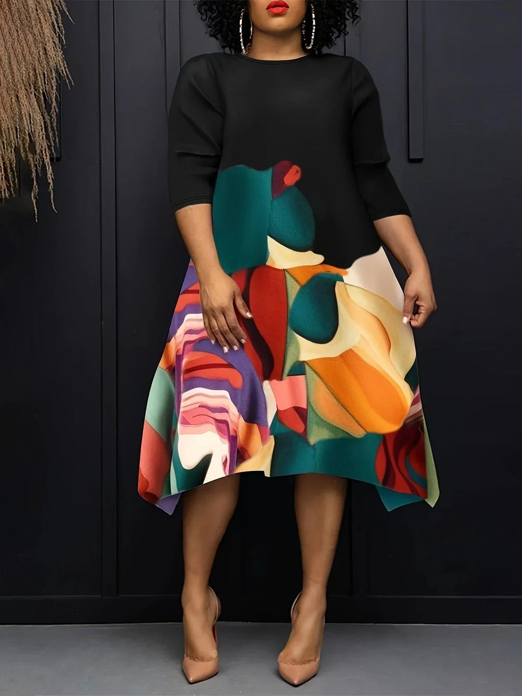 Plus Size Irregular Pattern Print Confidence Casual Straight-Leg Dress  Pre2brand