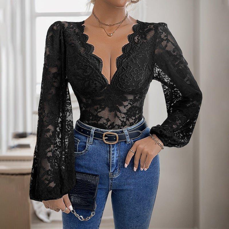 Women's V-Neck Lace Long Sleeve Jumpsuit  Pre2brand