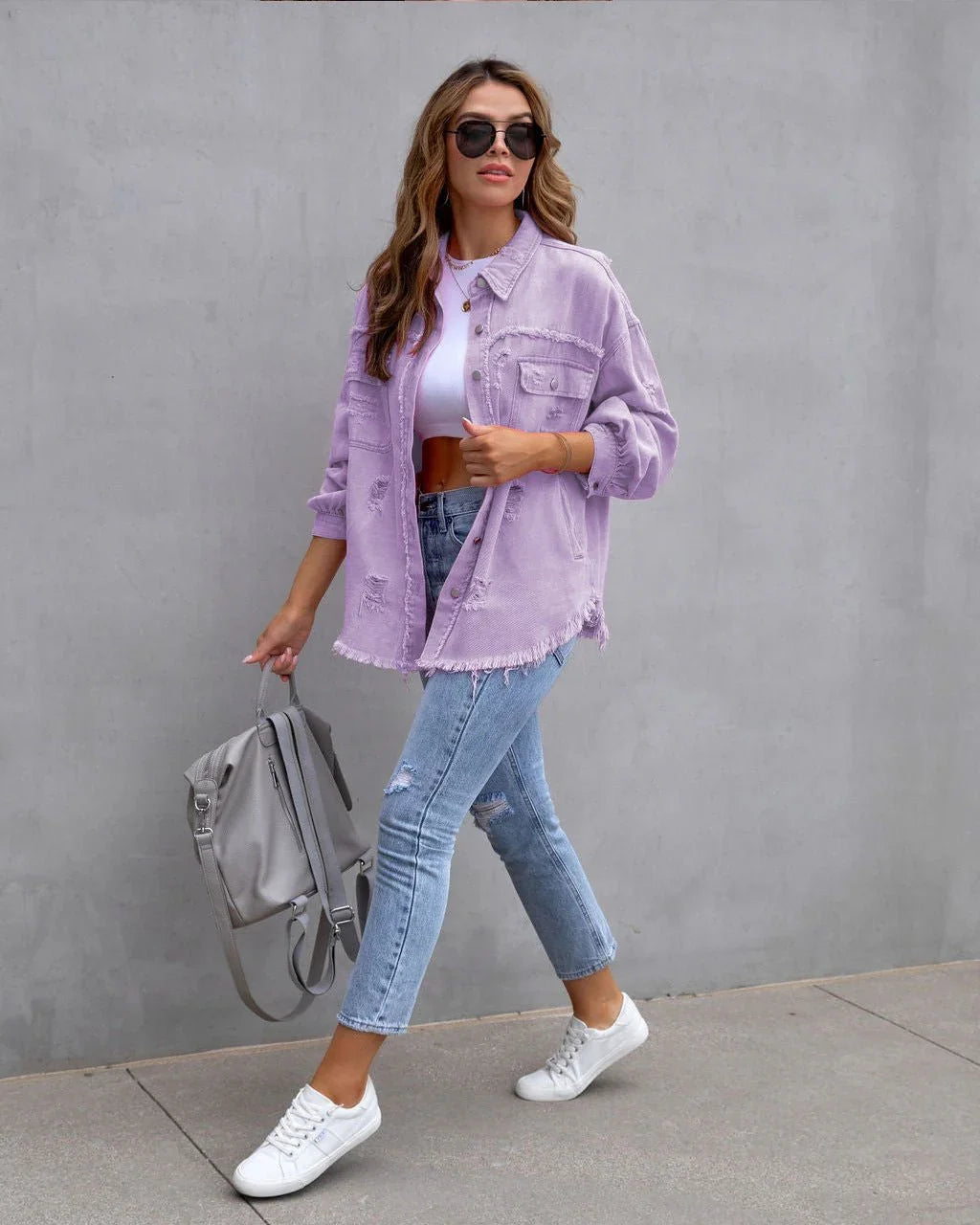 Fashion Ripped Shirt Jacket Female Autumn And Spring Casual Tops Womens Clothing  Pre2brand