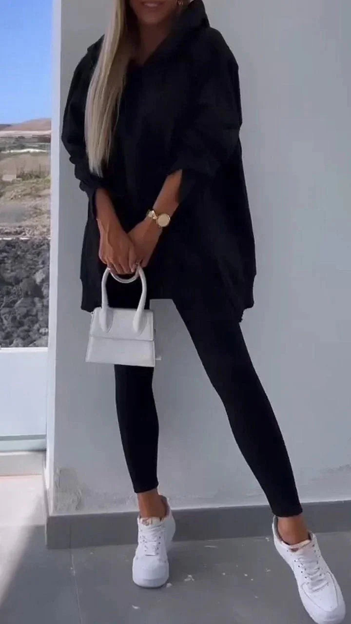 Women'S Sports Casual Slit Hooded Sweatshirt Tights Two-Piece Set  Pre2brand