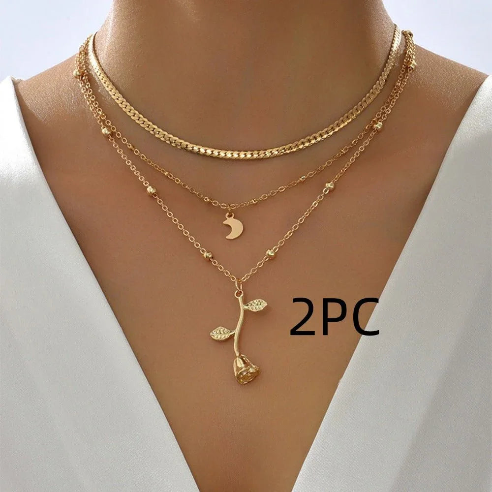 Women's Bohemian Moon & Rose Flower Choker Necklace  Pre2brand