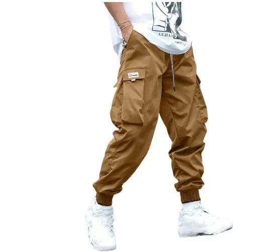 Men’S Multi-Pocket Cargo Pants – Drawstring Streetwear Trousers  Pre2brand