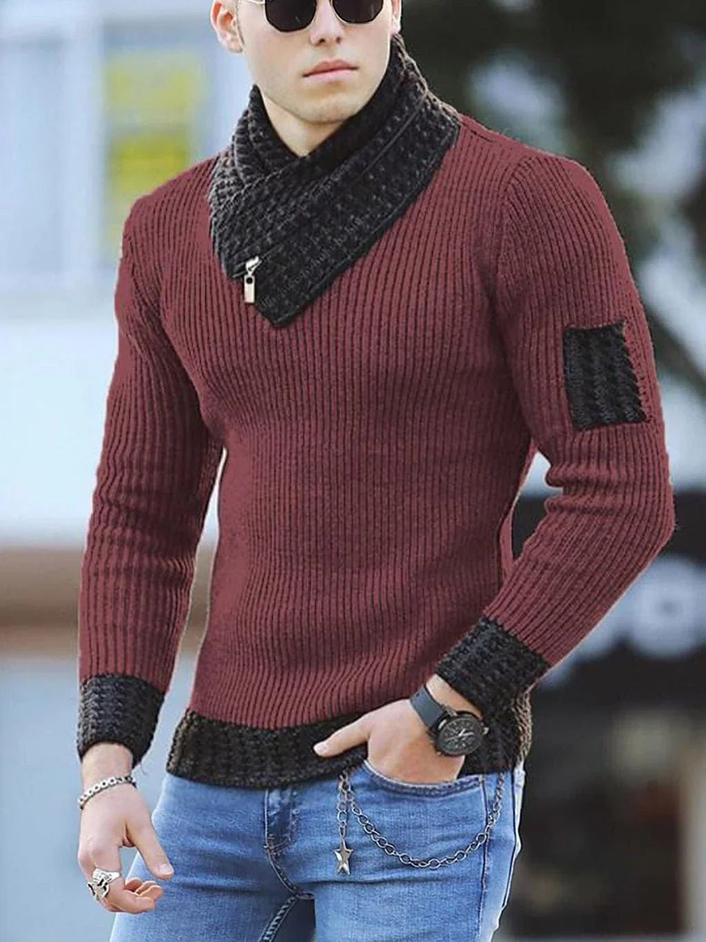 Independent Station Casual Slim Knit Pullover Long-Sleeved Scarf Collar Sweater Men'S  Pre2brand