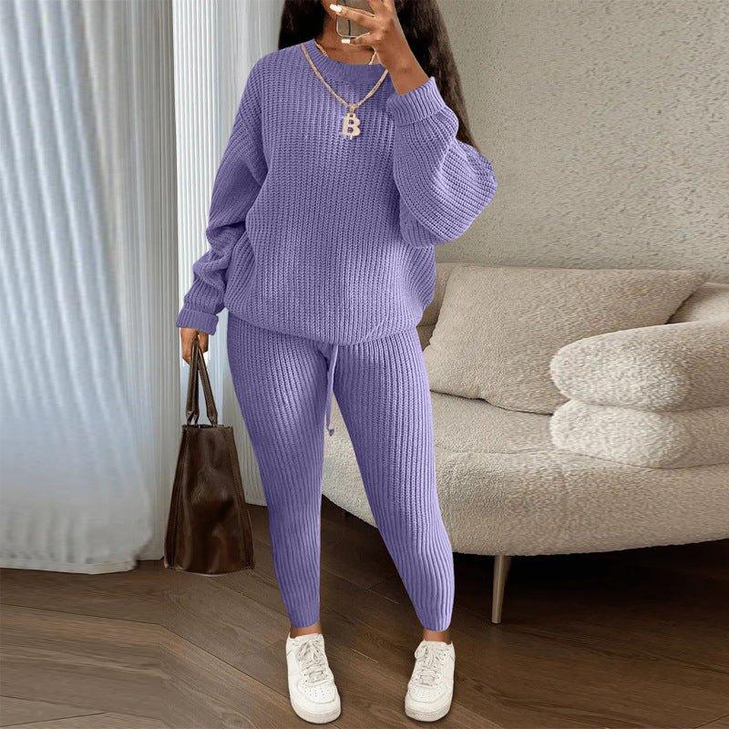 Winter Ribbed Knit Suits Fashion Loose Pullover Sweater Top And Drawstring Pants For Women Trouser Set Clothing  Pre2brand