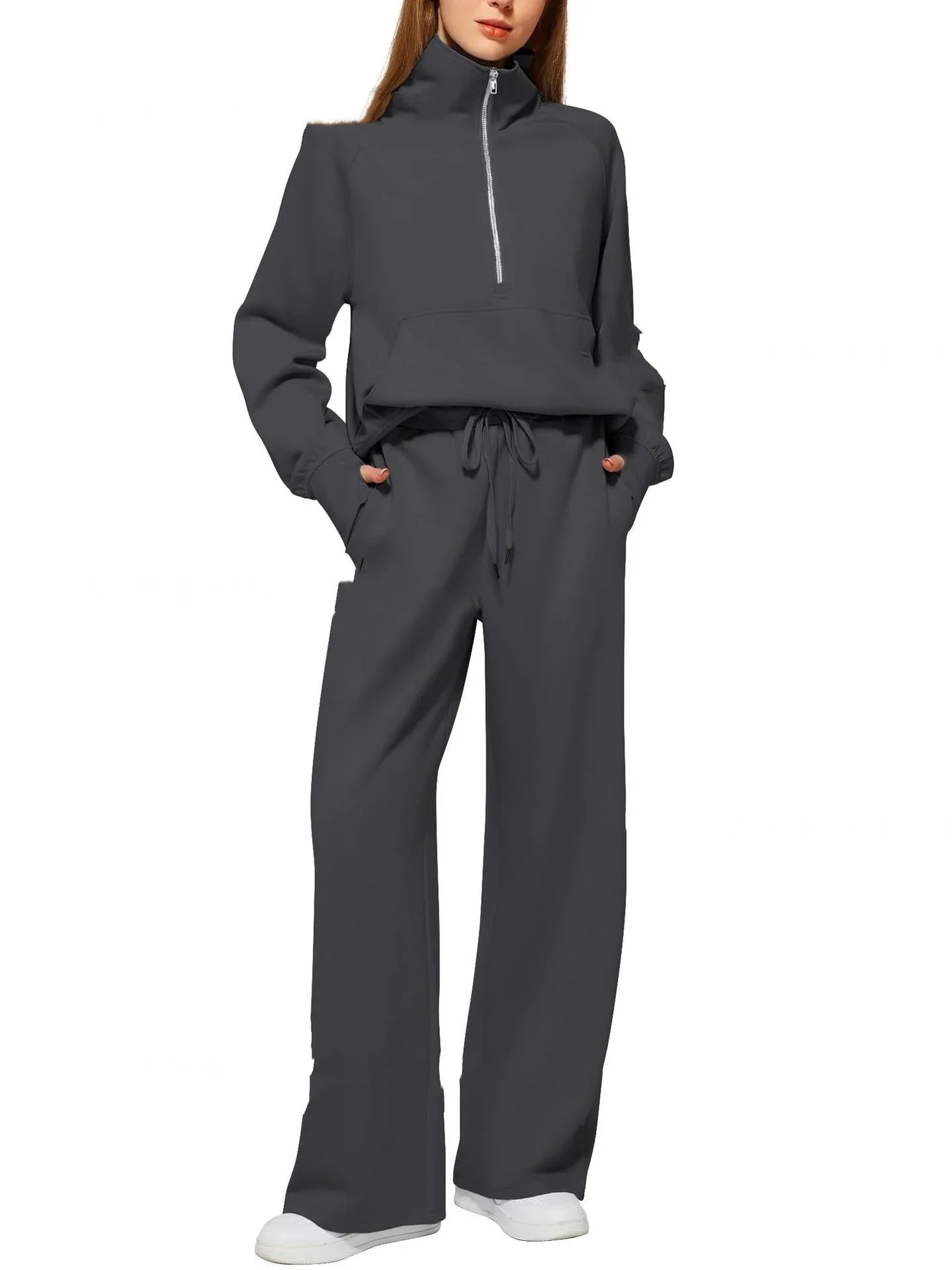 Women's Half-Zip Sweatshirt & Wide-Leg Pants Set  Pre2brand