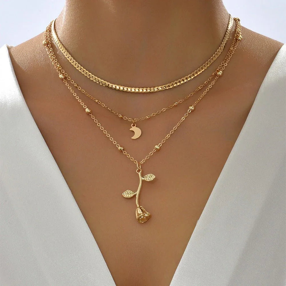 Women's Bohemian Moon & Rose Flower Choker Necklace  Pre2brand