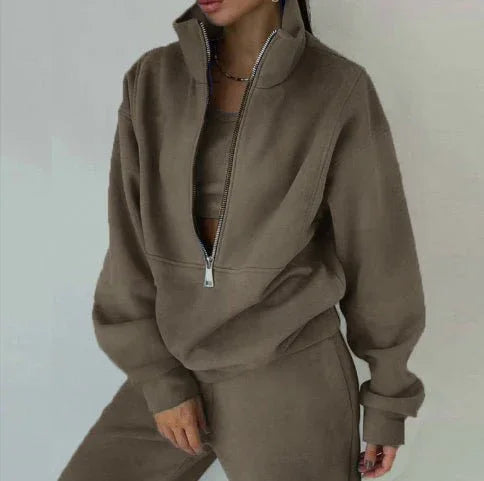 Women'S Fashion Fleece Solid Color Sports Casual Suit  Pre2brand