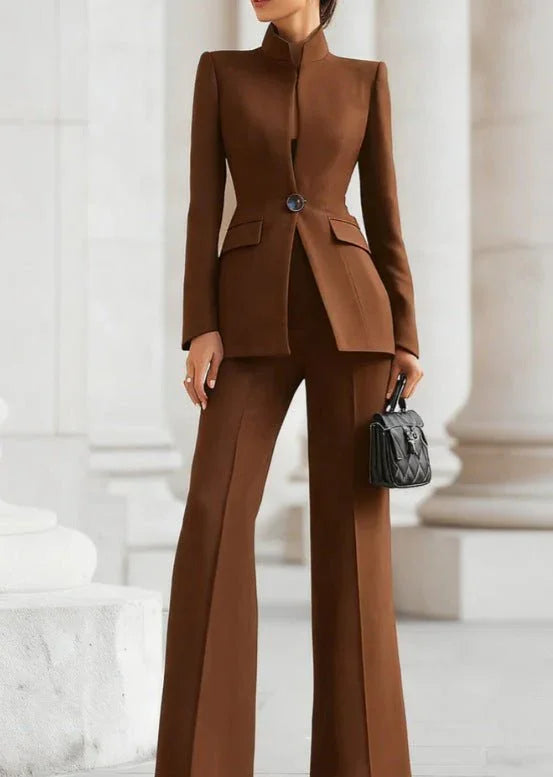 Long Sleeve Solid Color Pocket One Button Small Suit Two-Piece Pants  Pre2brand