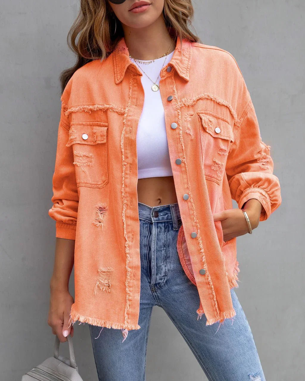 Fashion Ripped Shirt Jacket Female Autumn And Spring Casual Tops Womens Clothing  Pre2brand