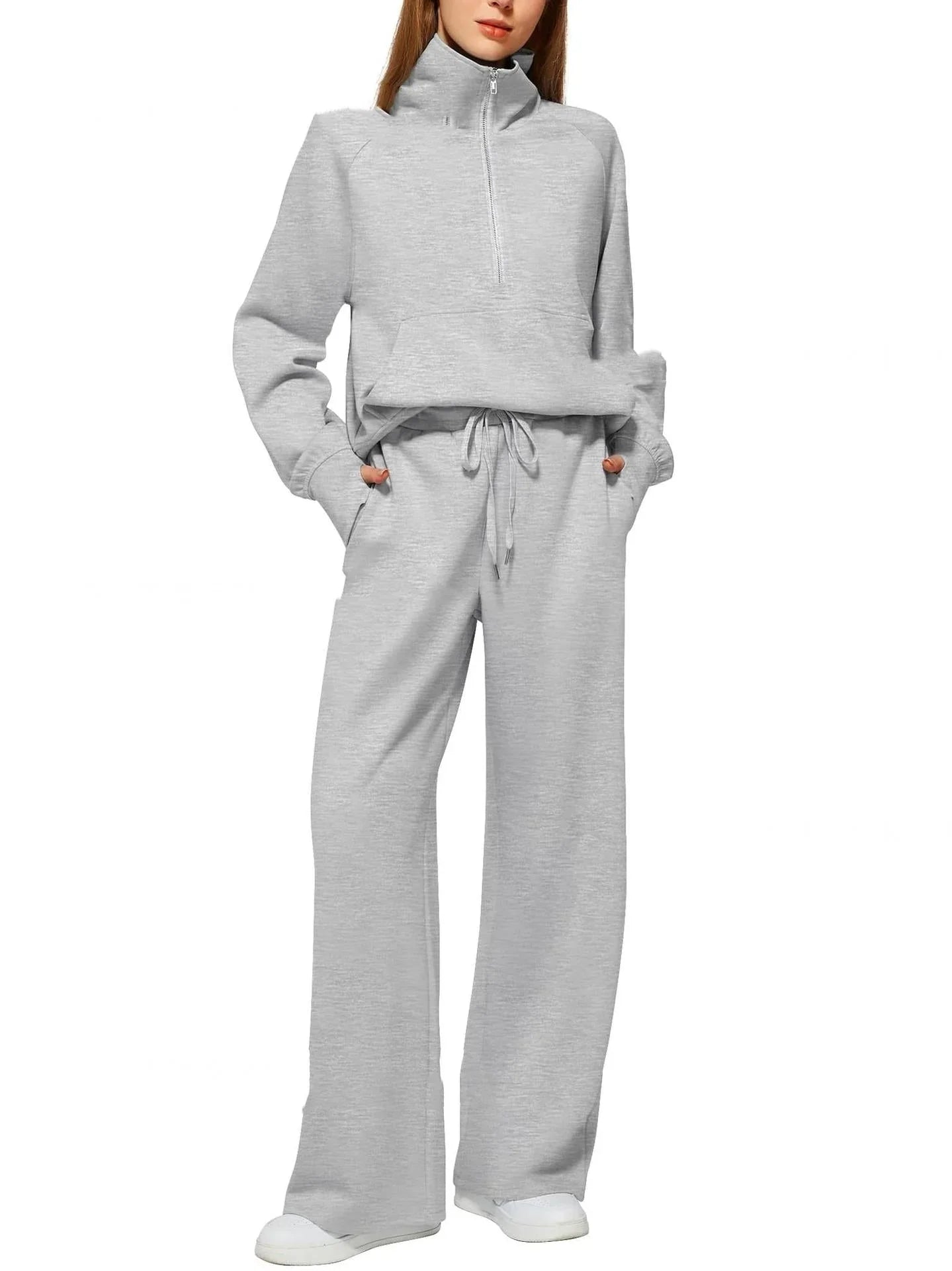 Women's Half-Zip Sweatshirt & Wide-Leg Pants Set  Pre2brand