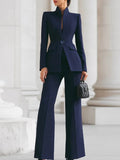 Long Sleeve Solid Color Pocket One Button Small Suit Two-Piece Pants  Pre2brand