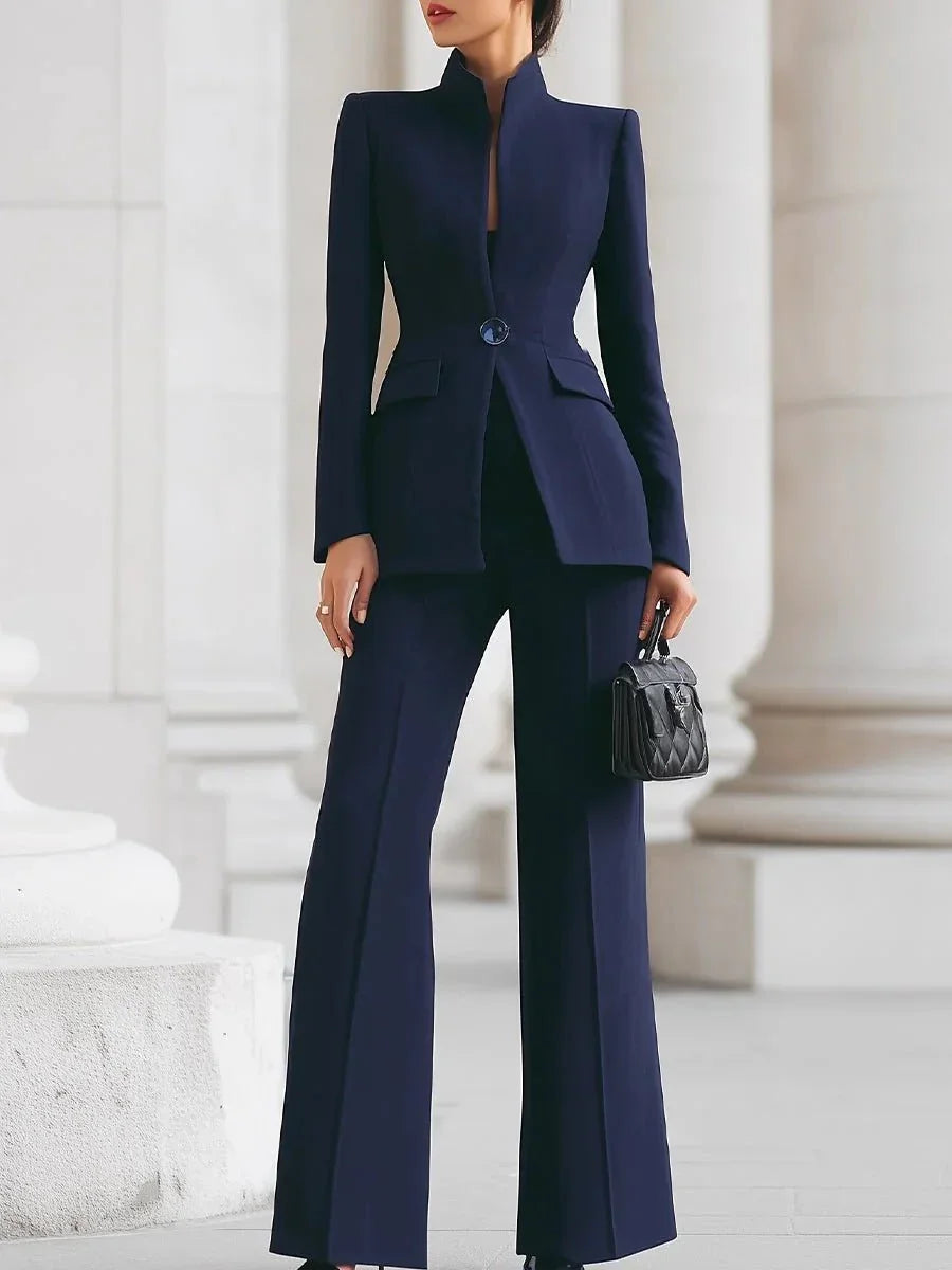 Long Sleeve Solid Color Pocket One Button Small Suit Two-Piece Pants  Pre2brand