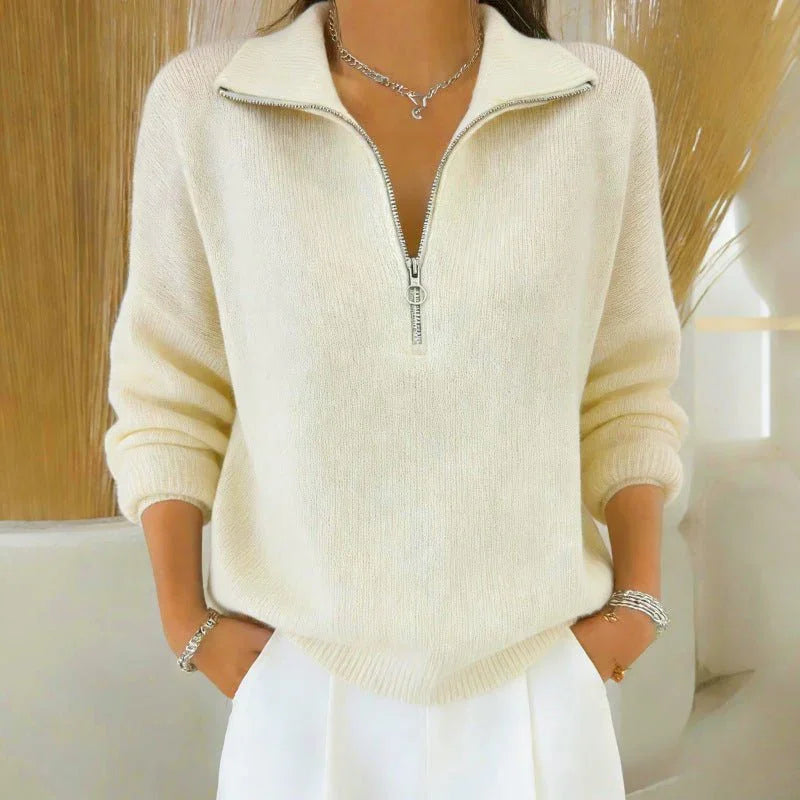 Women's Zip-Up Lapel Knit Sweater  Pre2brand