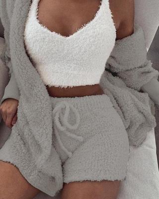 Women's 3-Piece Crop Top & Shorts Pajama Set