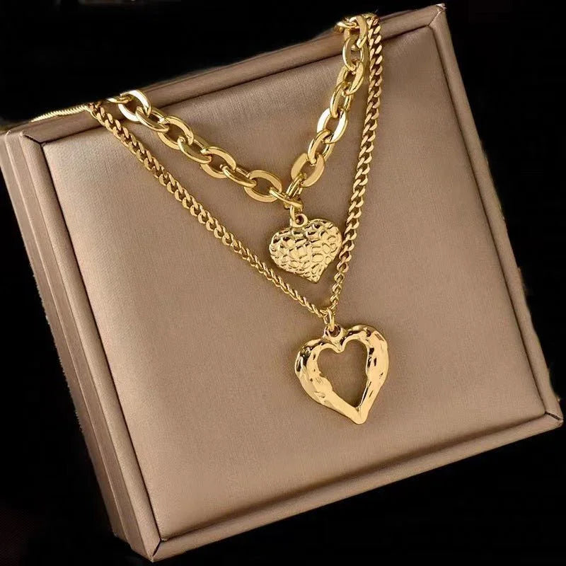 Women's Angel Wings Double Heart Love Necklace Set  Pre2brand