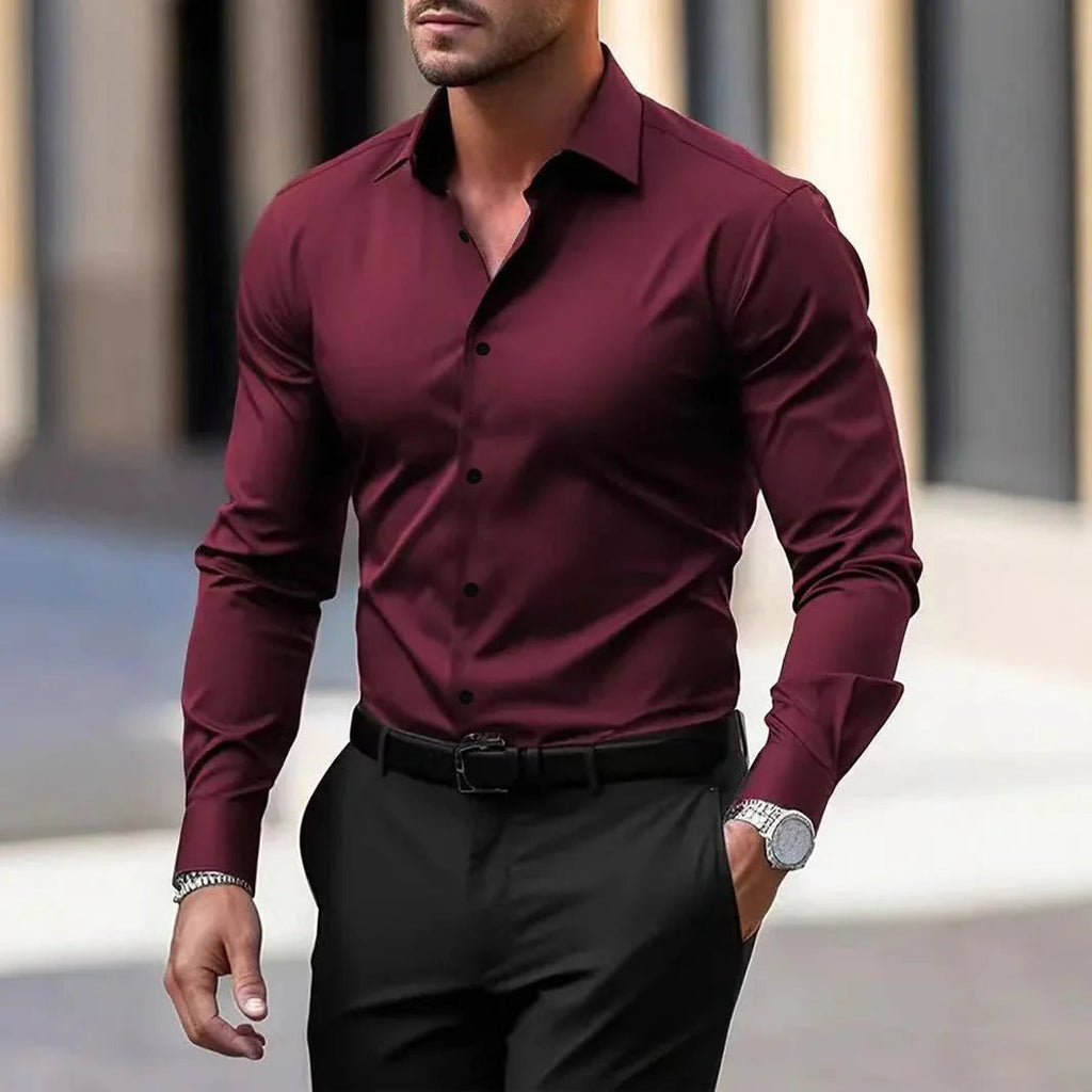 Men's Solid Color Long Sleeve Dress Shirt  Pre2brand