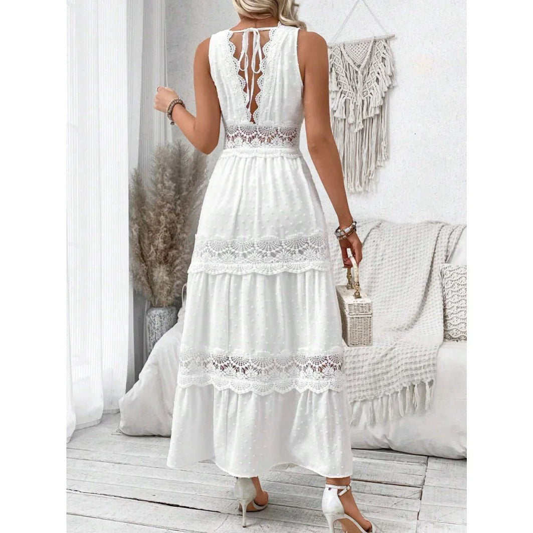 Women'S Lace Stitching V-Neck Sleeveless Dress  Pre2brand