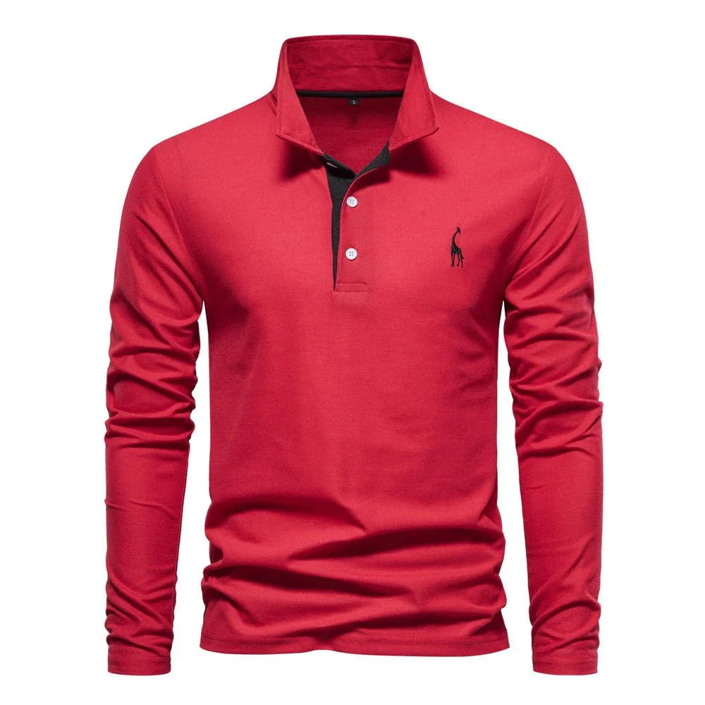 Men'S Fashion Casual Polo Collar Deer Embroidered Long Sleeve  Pre2brand