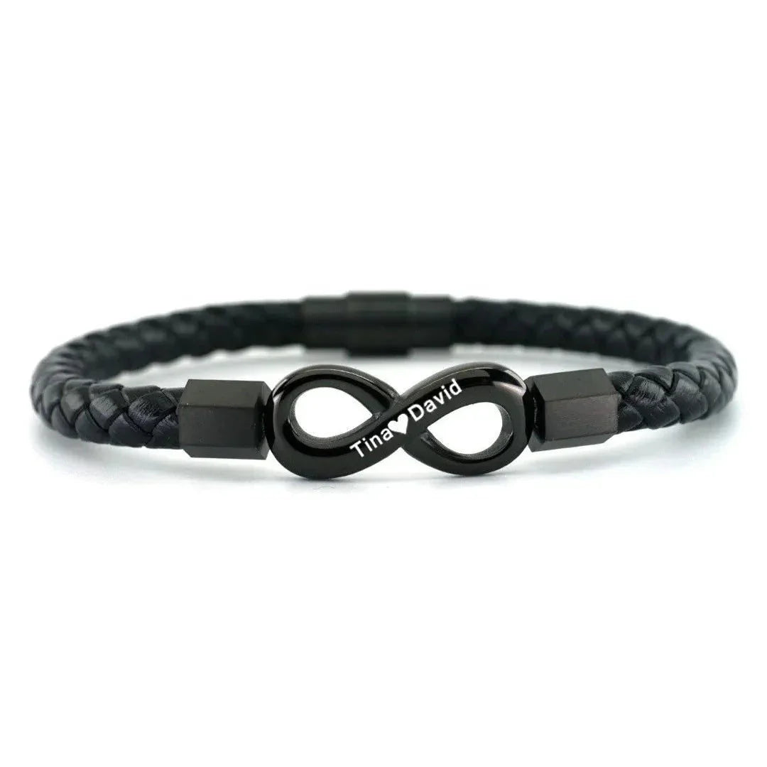 Men's Custom Name Infinity Leather Bracelet  Pre2brand