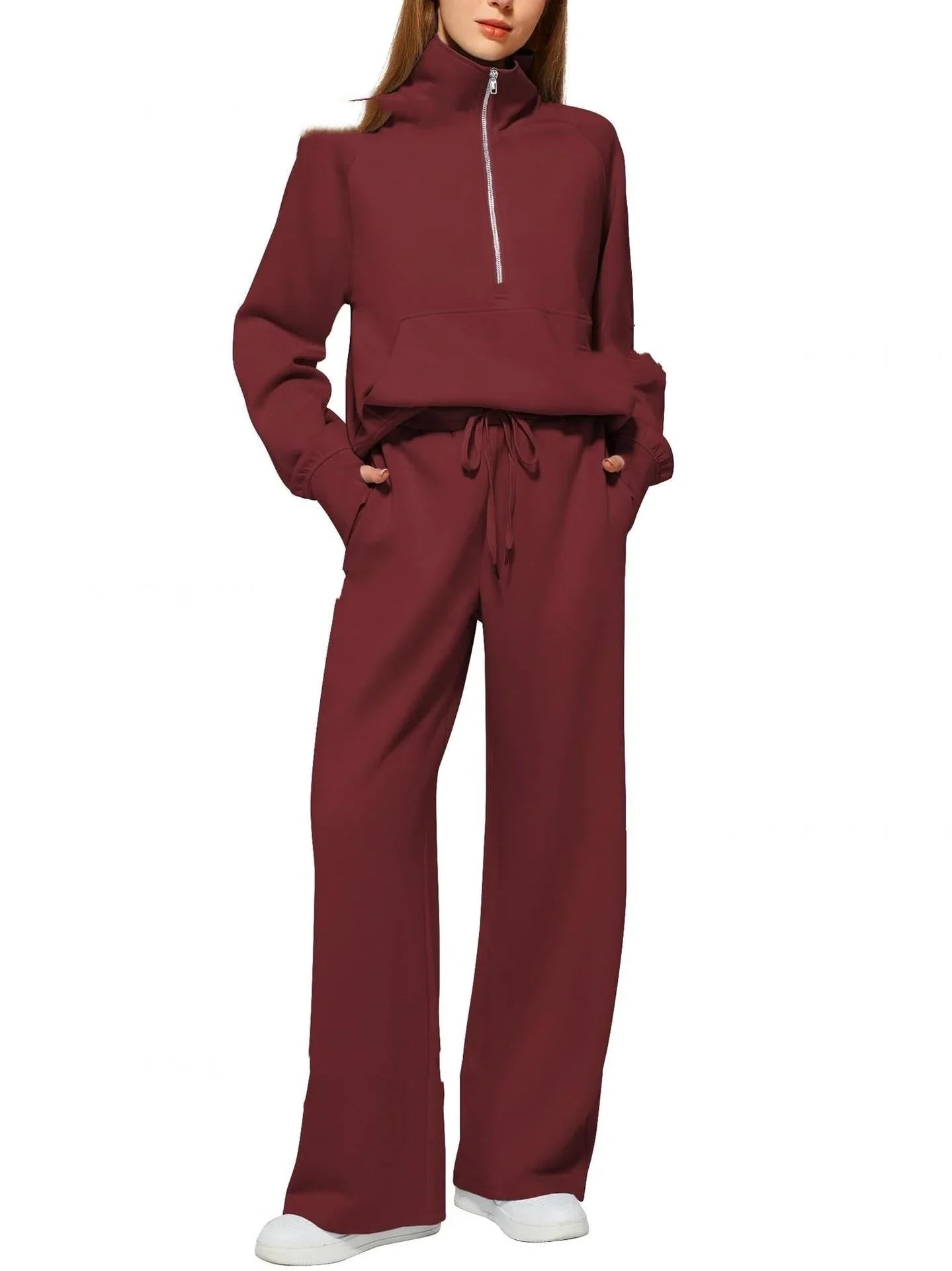 Women's Half-Zip Sweatshirt & Wide-Leg Pants Set  Pre2brand