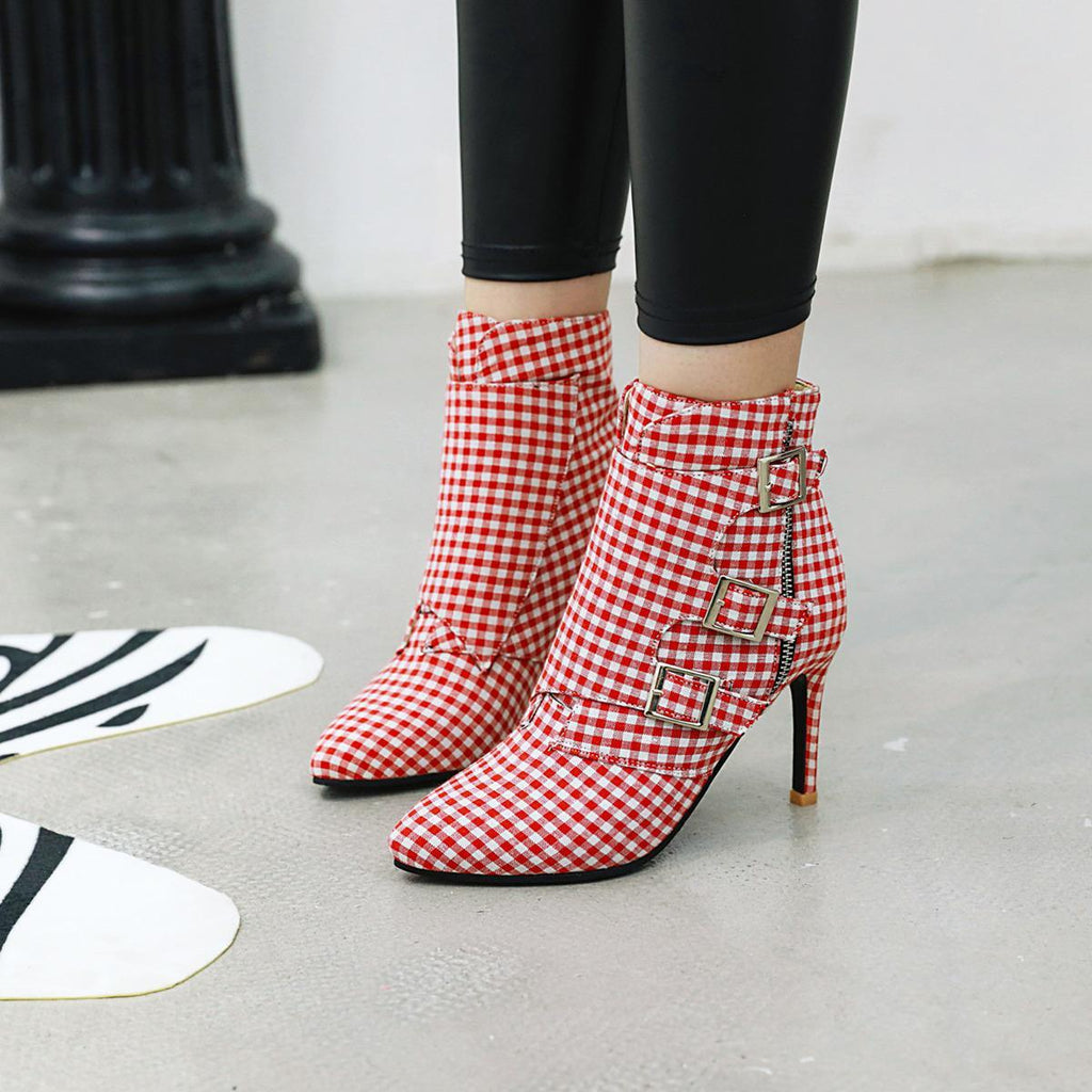 Women's Plaid High Heel Ankle Boots  Pre2brand