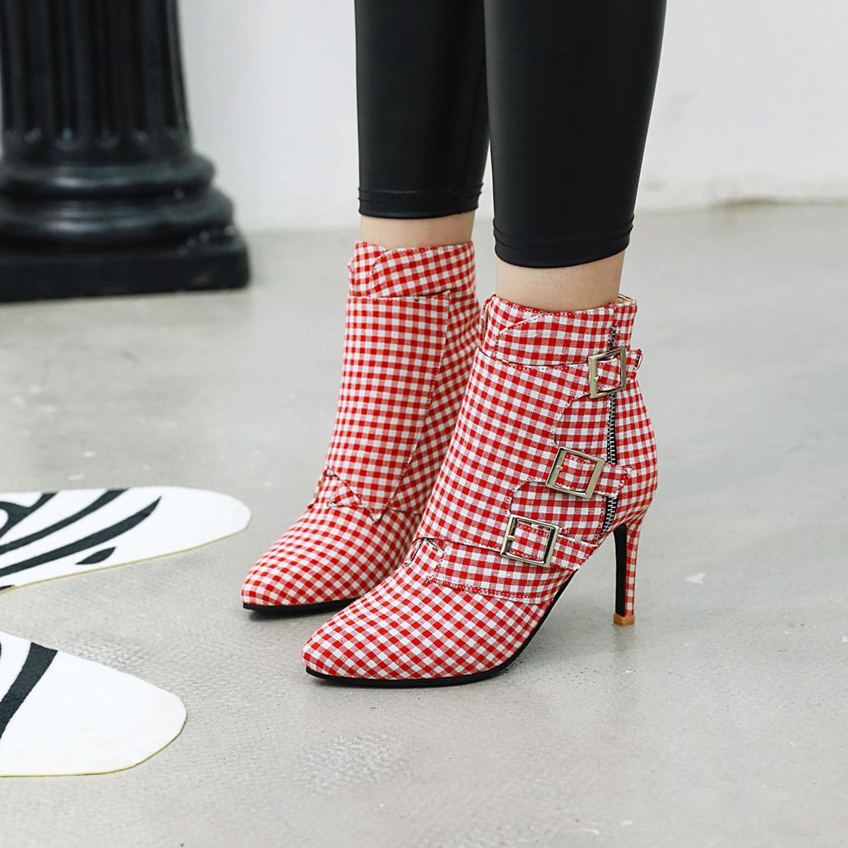 Women's Plaid High Heel Ankle Boots  Pre2brand