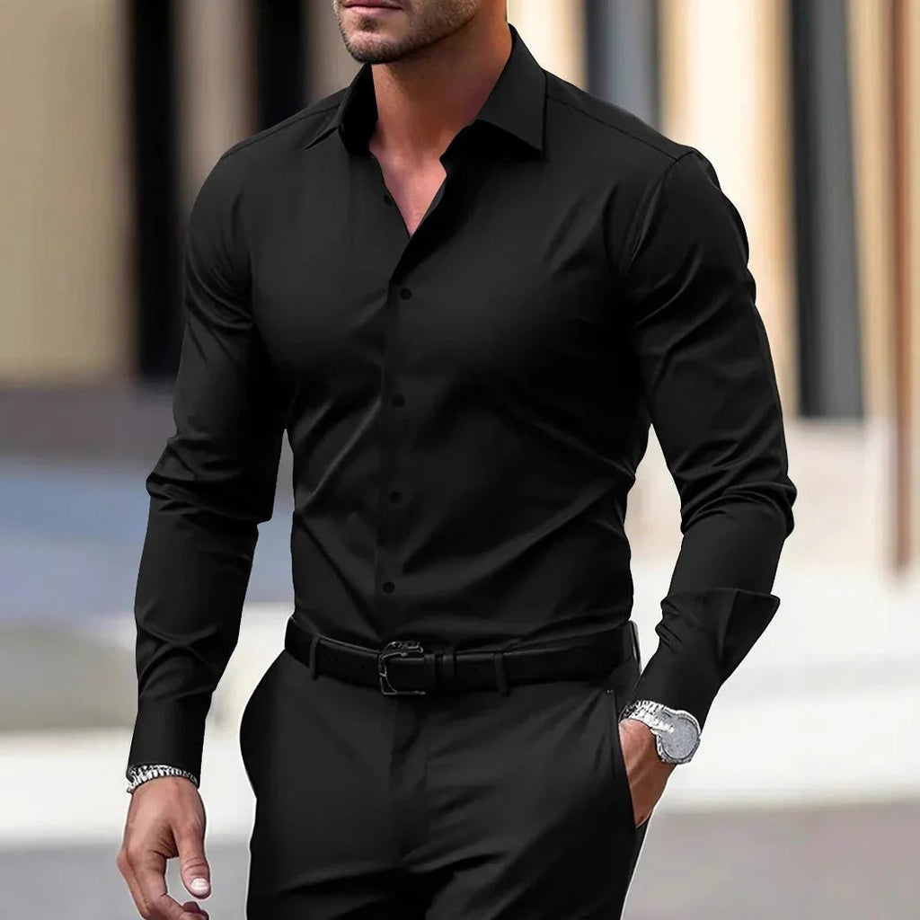 Men's Solid Color Long Sleeve Dress Shirt  Pre2brand
