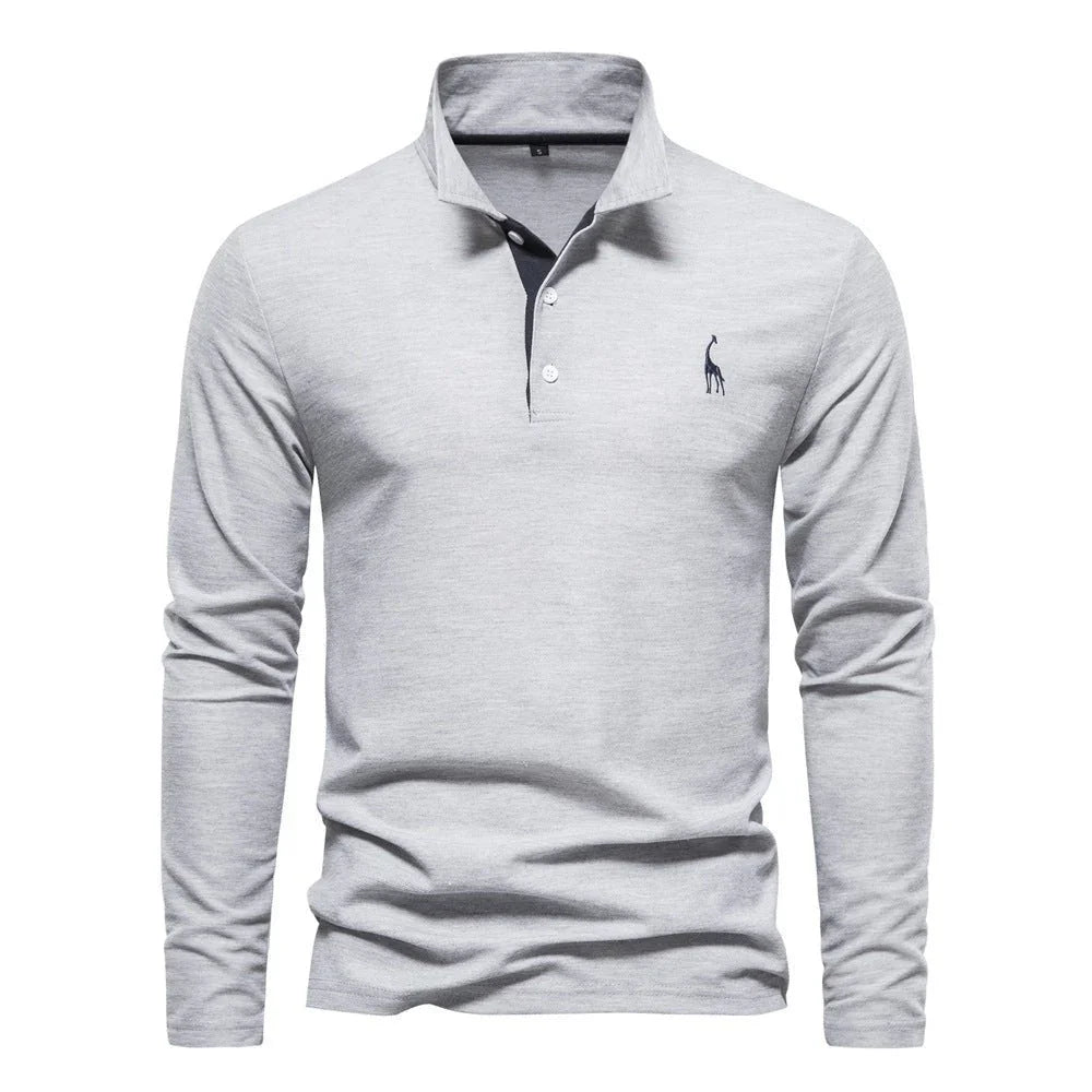 Men'S Fashion Casual Polo Collar Deer Embroidered Long Sleeve  Pre2brand