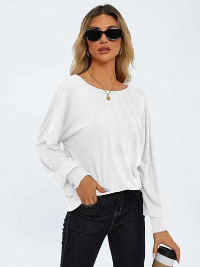 Women's Round Neck Pleated Long Sleeve Top  Pre2brand