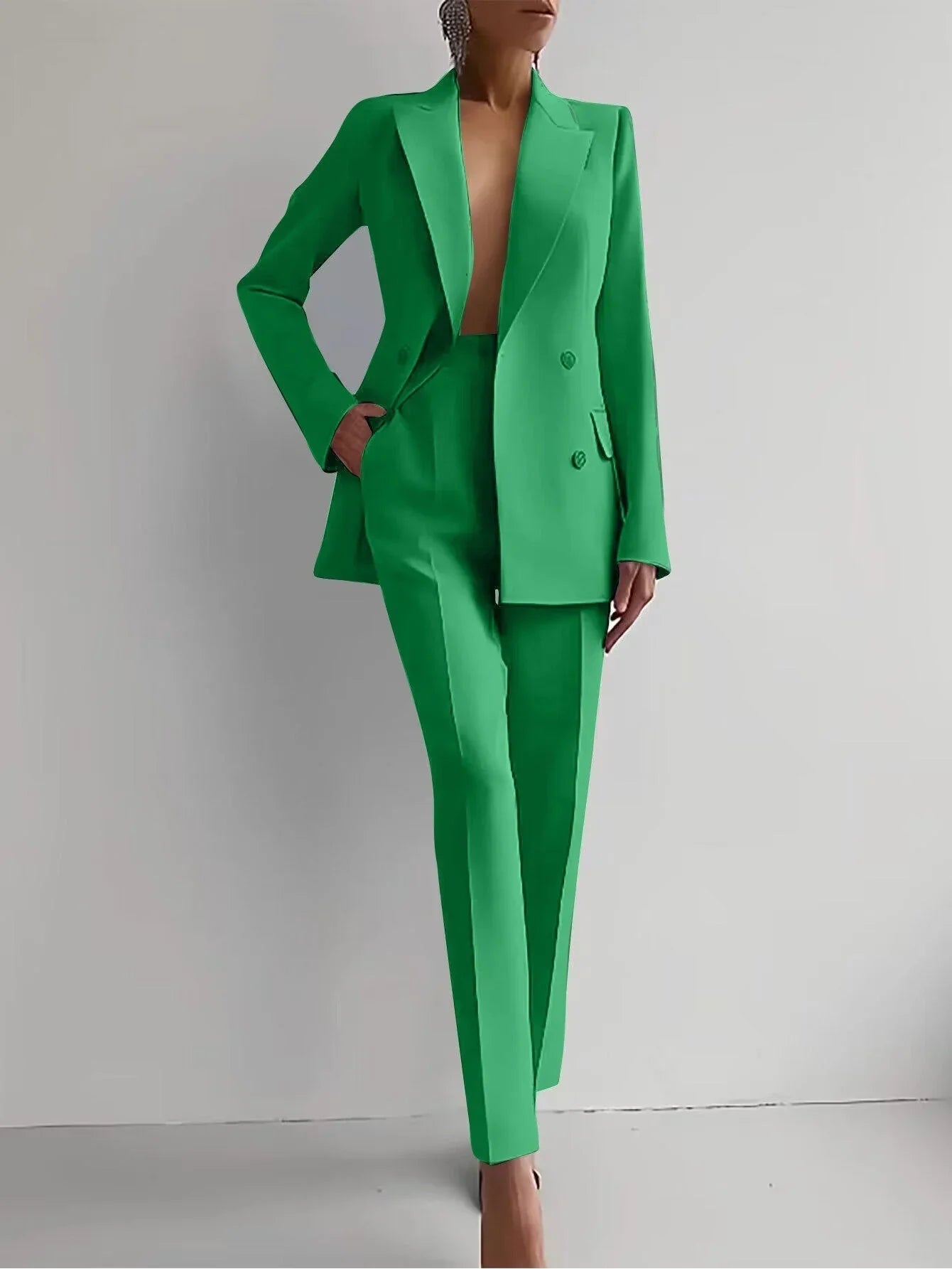 Single-Breasted Jacket Top And Slim Fit Trousers Wome Suits  Pre2brand