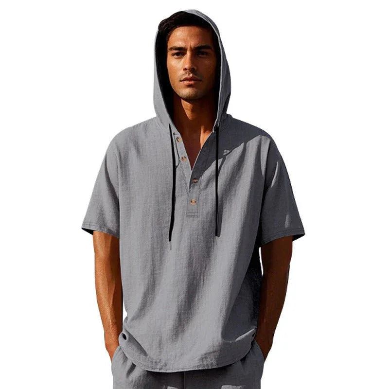 European And American Linen Short-Sleeved Men'S T-Shirt Simple  Pre2brand