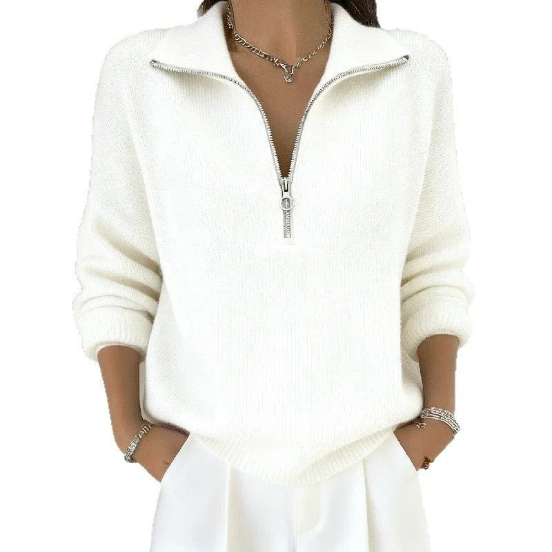 Women's Zip-Up Lapel Knit Sweater  Pre2brand